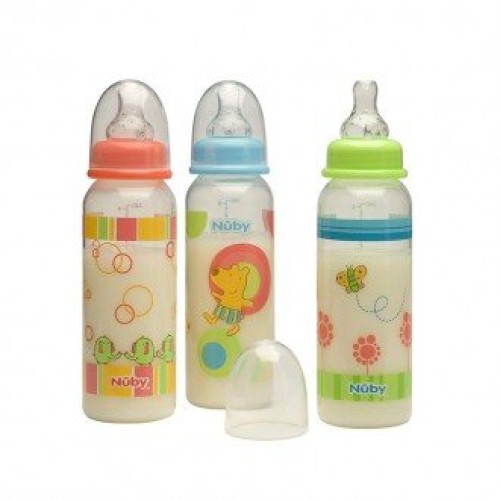 خرید طلق گرد نارنجی طرحدار با سرشیشه 240ml مدل nuby 1160