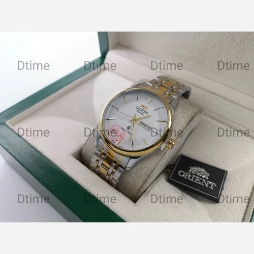 ساعت اورینت دو تقویم دورنگ طلایی صفحه سفید کلاسیک تک مردانه