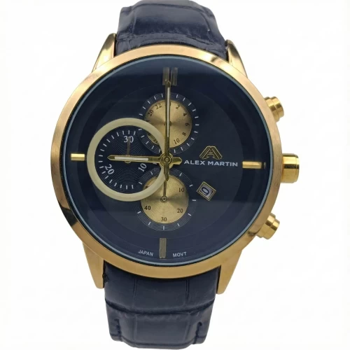ساعت مردانه طلایی صفحه مشکی الکس مارتین طرح سه موتور 7106