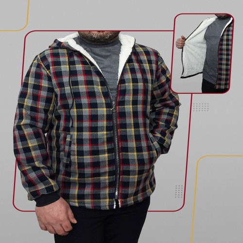 سویشرت چهارخانه مشکی قرمز تو خز مدل 1377