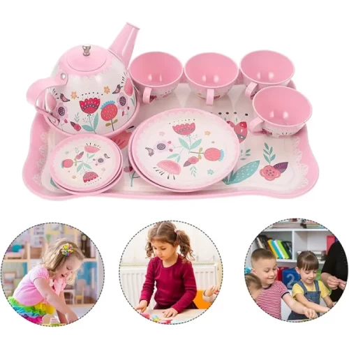 اسباب بازی ست چای خوری فلزی طرح گل کرم کد 9667