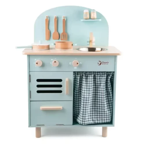 آشپزخانه کودک چوبی کلاسیک ورلد رنگ آبی Blue Retro Kitchen classic world کد 50571
