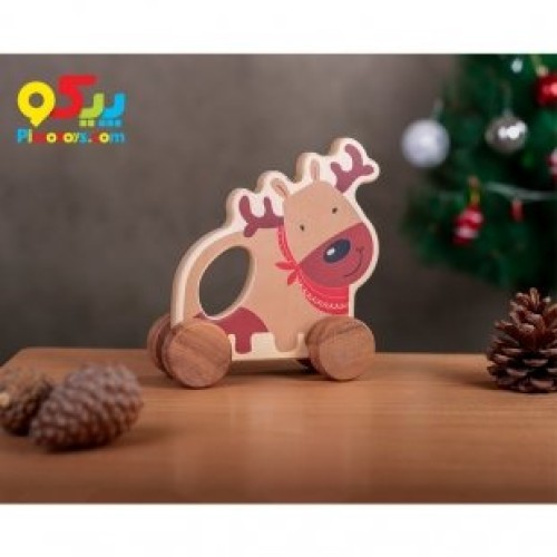 اسباب بازی چوبی کودک حیوانات چرخ دار