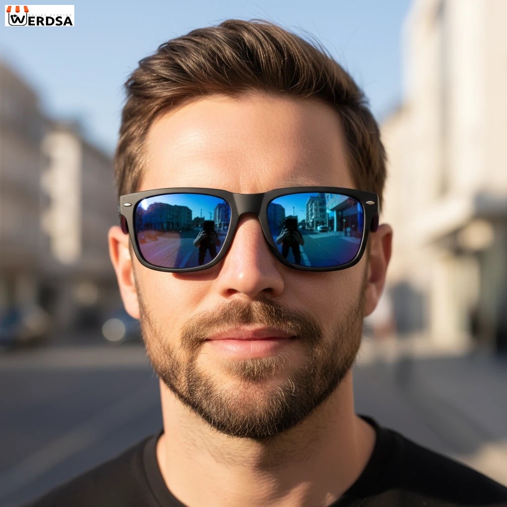 SPY+, عینک آفتابی, فریم مشکی, دسته بنفش سفید, polarized sunglasses, UV400, TR90, عینک اسپرت, eyewear California, dual color frame, عینک ضدUV, عینک خیابانی, stylish eyewear, sport sunglasses, 