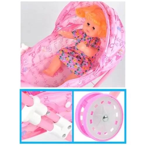 کالسکه عروسک سایبان دار صورتی کد 616B