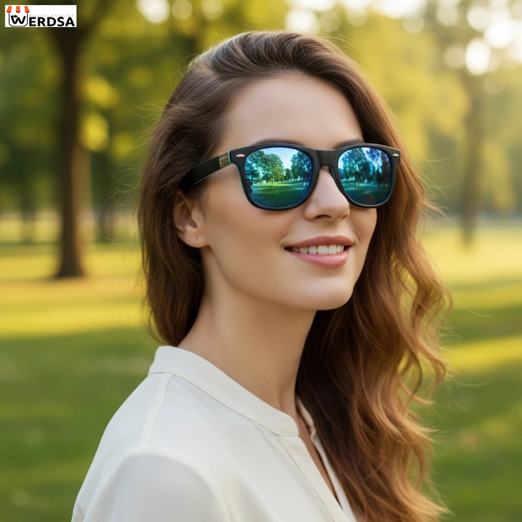 عینک آفتابی, عینک اسپرت, فریم مشکی, لنز آبی, لنز آینه‌ای, عینک فشن, عینک UV400, عینک سبک, استایل شهری, طراحی مدرن, عینک زنانه مردانه, محافظ چشم, ضدخش, عینک رانندگی, عینک مد روز, blue mirror s