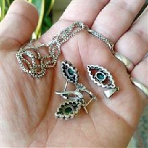 خرید گوشواره گردنبند با زنجیر نقره نگین عقیق وردسا