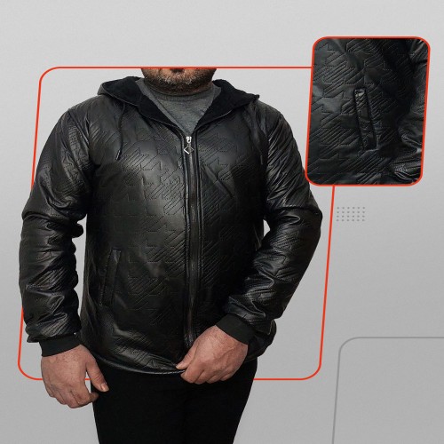 سویشرت مردانه مشکی طرح چرم مدل 1368