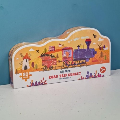 پازل کودک 80 تکه مدل قطار KID FANS ROAD TRIP SUNSET کد KS2446
