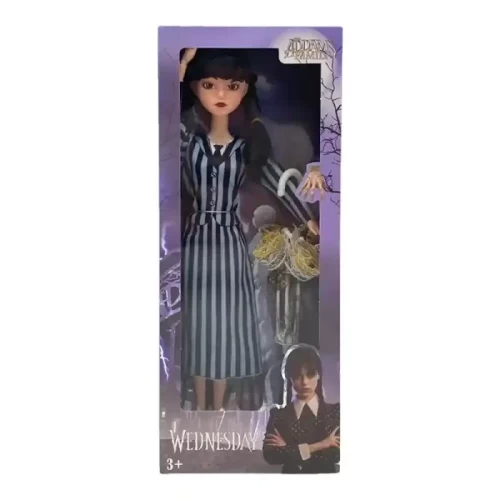 عروسک دخترانه ونزدی Wednesday با لباس راه راه کد XY001A