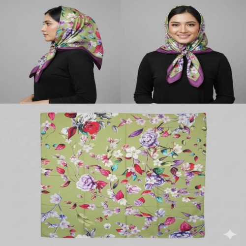 روسری ساتن قد 120 طرح گل رنگ بندی