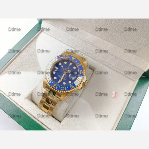 ساعت رولکس جی ام تی (GMT) طلایی صفحه آبی تک مردانه