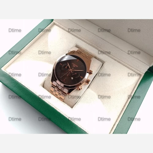 ساعت سیتیزن رزگلد صفحه مشکی طرح سه موتور تک مردانه