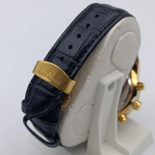 ساعت مردانه طلایی صفحه مشکی الکس مارتین طرح سه موتور 7106 - Image 3