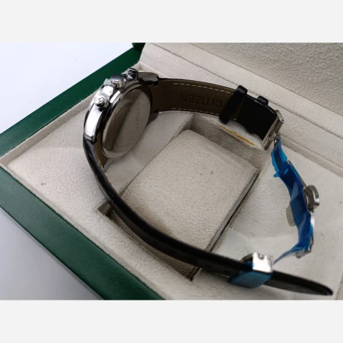 ساعت سیتیزن استیل صفحه مشکی چرمی طرح سه موتور مردانه - Image 3