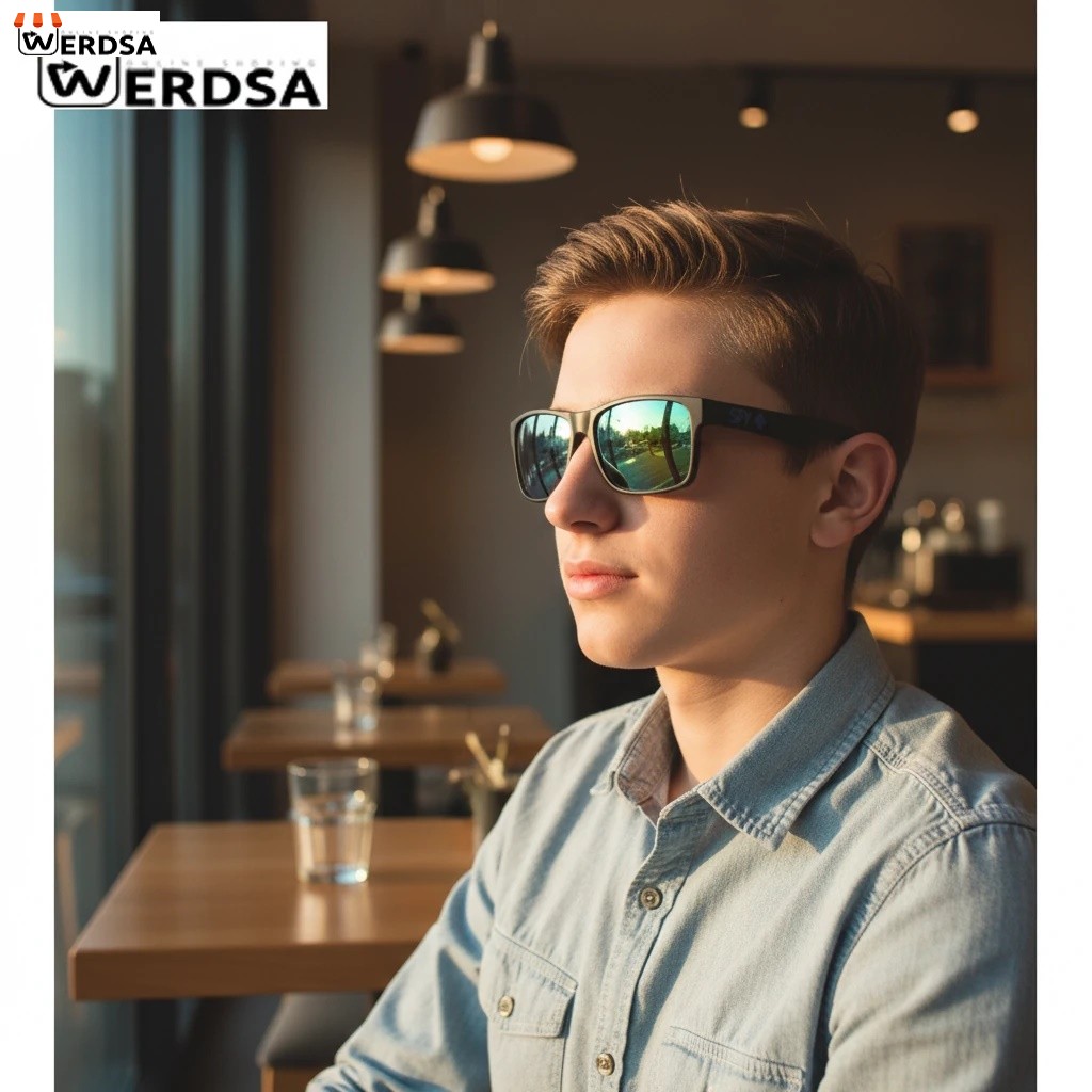 عینک آفتابی اسپرت SPY مدل مربع مشکی با لنز آینه‌ای سبز