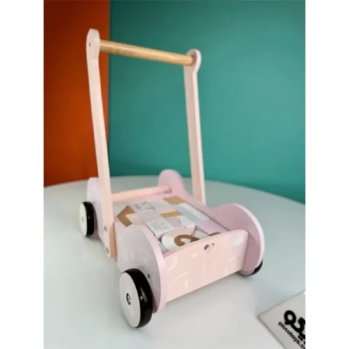 واکر کودک و بلوک چوبی 31 تکه رنگ صورتی کد P/1614/B