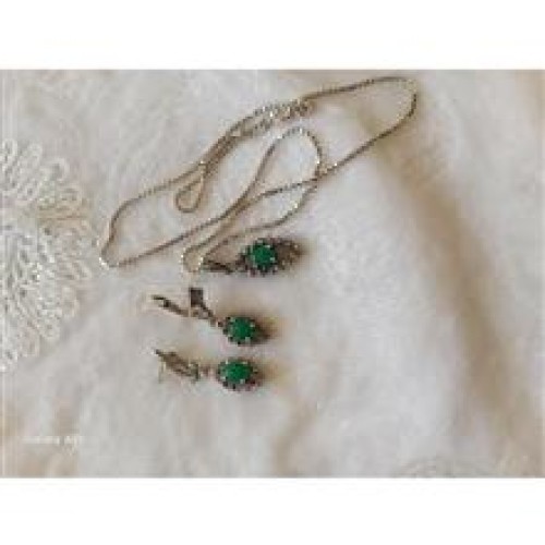 خرید گوشواره گردنبند با زنجیر نقره نگین عقیق وردسا