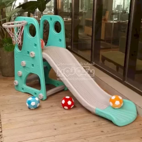 سرسره کودک 3 پله با حلقه بسکتبال مدل ABCD سبز کد 3922760