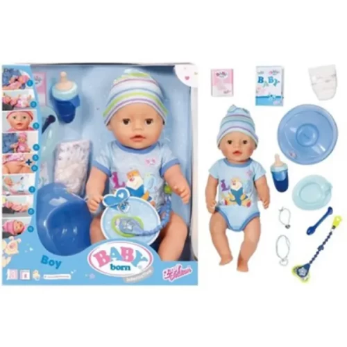 عروسک دخترانه جیشی BABY BORN با لوازم پسر با لباس آبی کد 116217