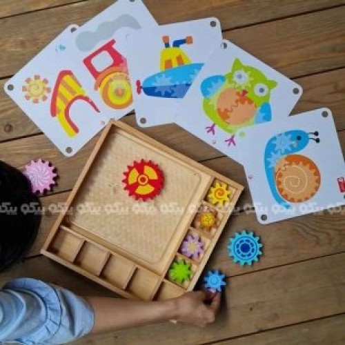 اسباب بازی چوبی آموزشی مونته سوری جعبه چرخ دنده