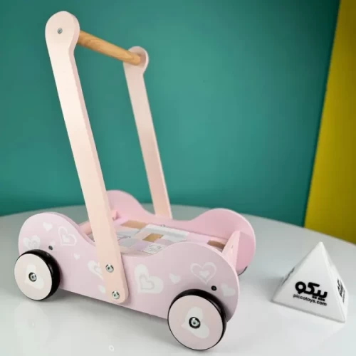 واکر کودک و بلوک چوبی 31 تکه رنگ صورتی کد P/1614/B