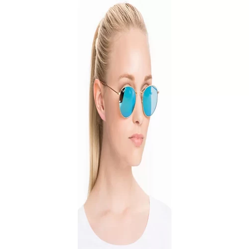 عینک آفتابی RayBan 3447 112 Round Gold Blue Flash - Image 4