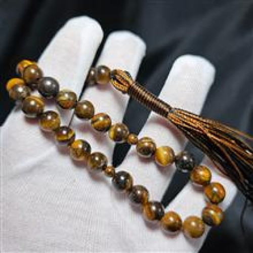 خرید تسبیح 33 دانه سنگ طبیعی چشم ببر معدنی وردسا