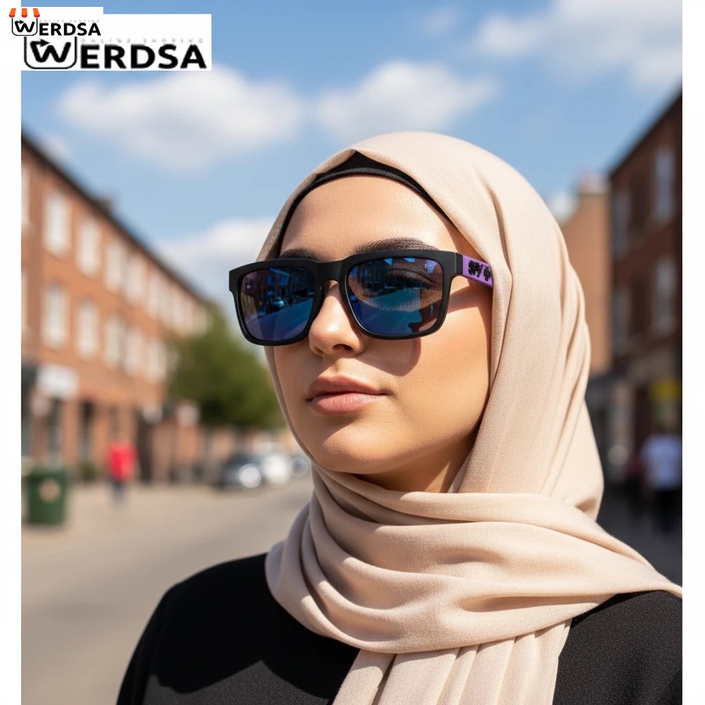 SPY+, عینک آفتابی, فریم مشکی, دسته بنفش سفید, polarized sunglasses, UV400, TR90, عینک اسپرت, sunglassesrn sunglasses