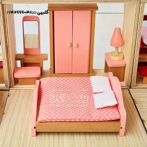 اسباب بازی چوبی ست وسایل خانه عروسکی مدل اتاق خواب کد 4266603