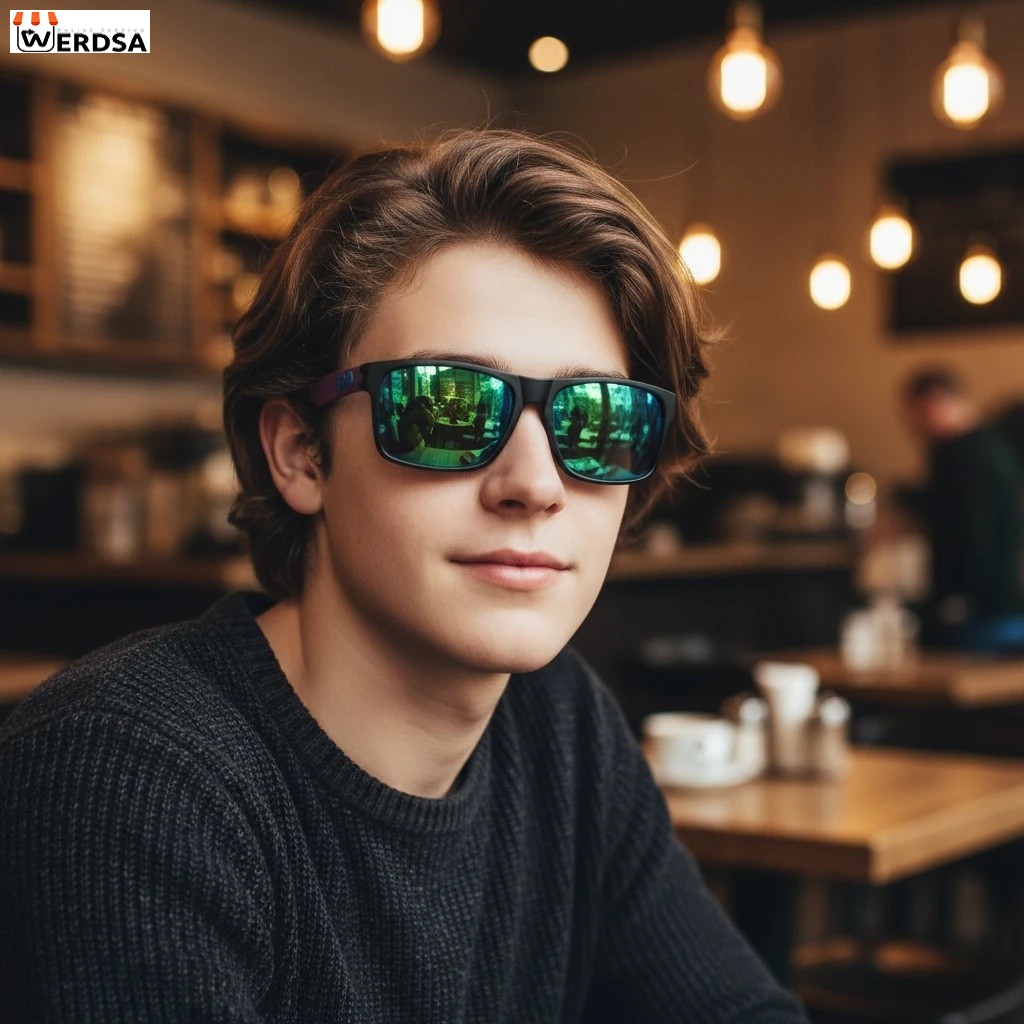 عینک آفتابی اسپرت SPY مدل مربع مشکی با لنز آینه‌ای سبز