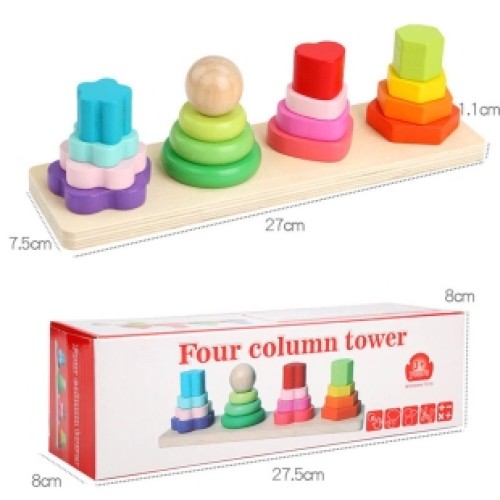 اسباب بازی چوبی برج هوش مونته سوری 4 ستون کد JHTOY603