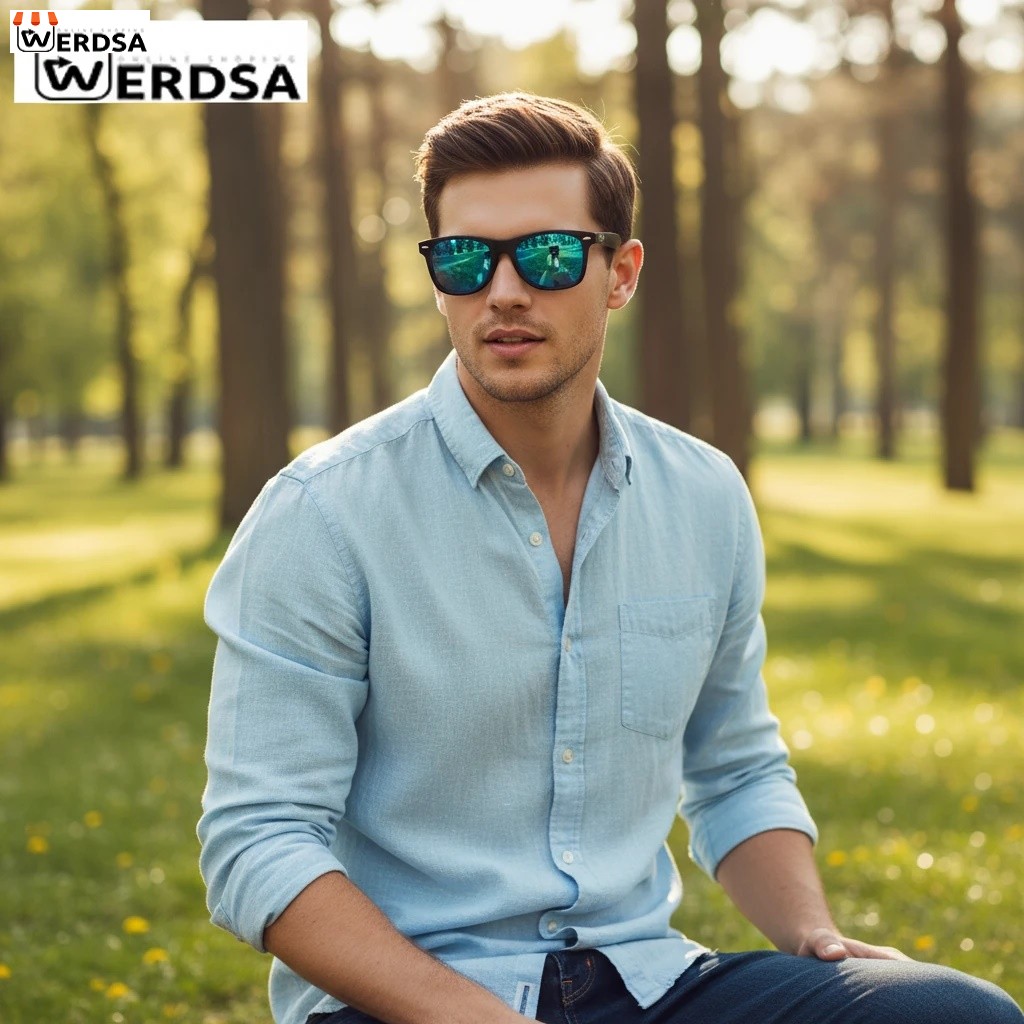 عینک آفتابی, عینک اسپرت, فریم مشکی, لنز آبی, لنز آینه‌ای, عینک فشن, عینک UV400, عینک سبک, استایل شهری, طراحی مدرن, عینک زنانه مردانه, محافظ چشم, ضدخش, عینک رانندگی, عینک مد روز, blue mirror s