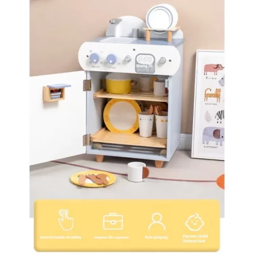 اسباب بازی ست کامل ماشین ظرفشویی چوبی رنگ سفید کد BL21155