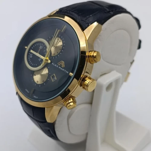 ساعت مردانه طلایی صفحه مشکی الکس مارتین طرح سه موتور 7106 - Image 2