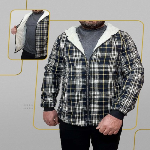 سویشرت چهارخانه سفید مشکی تو خز مدل 1369