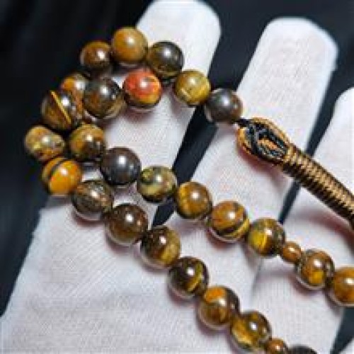 خرید تسبیح 33 دانه سنگ طبیعی چشم ببر معدنی کد وردسا