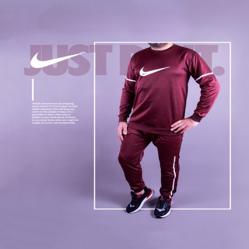 ست تیشرت شلوار زرشکی نایک مدل 1298