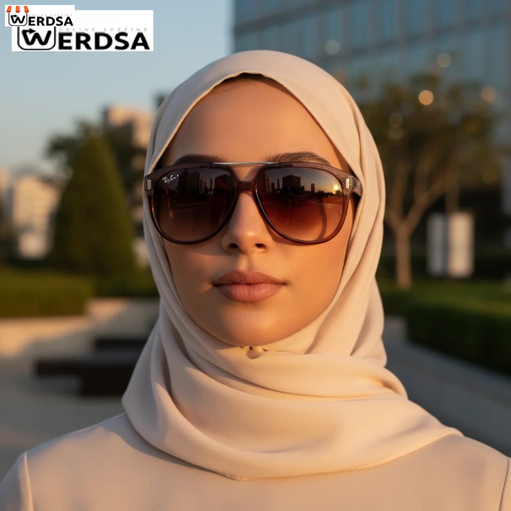 عینک آفتابی زنانه ری‌بن فریم قهوه‌ای با لنز گرد لاکچری 1652AG