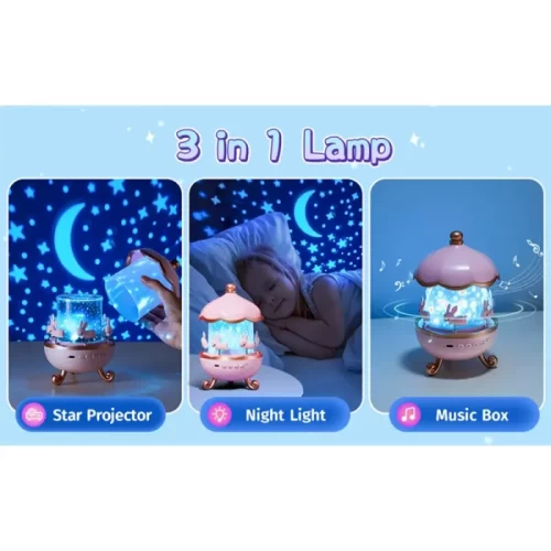 چراغ خواب کودک مدل ‎کاروسل موزیکال طرح چرخ و فلک خرگوش کد WHE11