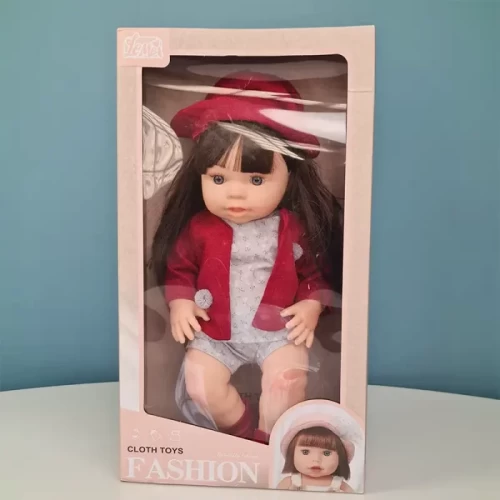 عروسک دخترانه 40 سانتیمتری لباس زرشکی FASHION CLOTH TOYS کد 899T1A