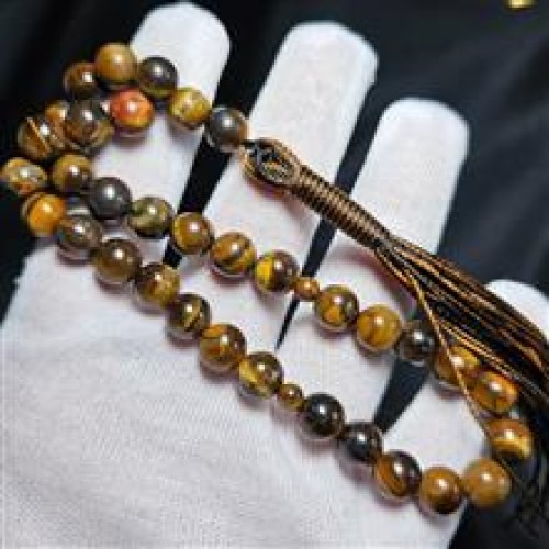 خرید تسبیح 33 دانه سنگ طبیعی چشم ببر معدنی وردسا