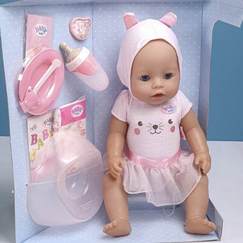عروسک دخترانه جیشی BABY BORN با لوازم دختر با پیراهن صورتی کد916779