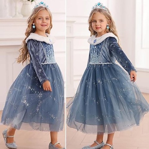 لباس پرنسس السا به همراه اکسسوری کامل یقه خزدار کد 111166NEW