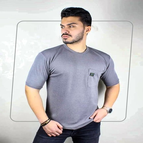 تیشرت طوسی مردانه آستین کوتاه مدل 1376