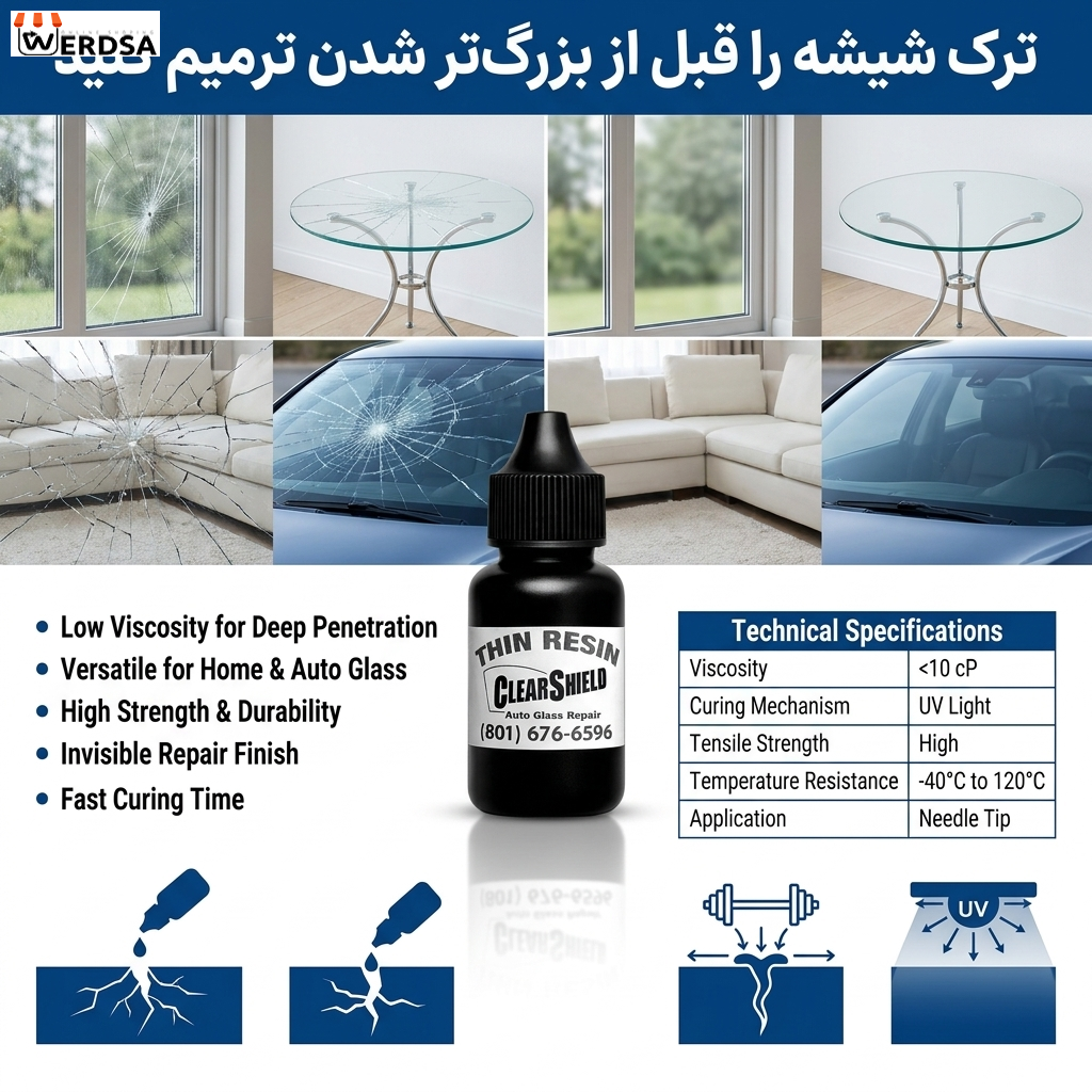 قیمت چسب ترمیم کننده شیشه thin-resin حجم 15 mil