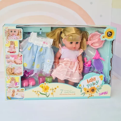 عروسک دخترانه جیشی موزیکال لباس سفیدصورتی کد W882088