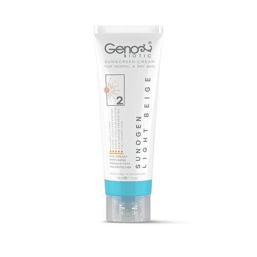 کرم ضد آفتاب رنگی SPF50 ژنوبایوتیک مناسب پوست خشک