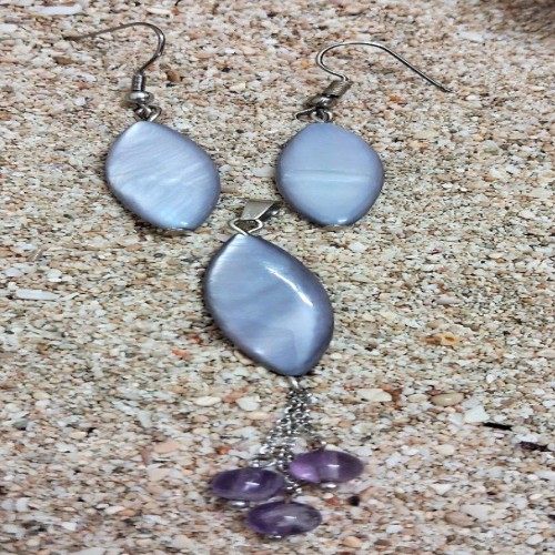 نیم ست صدف طبیعی و آمتیست با خواص درمانی و زیبایی