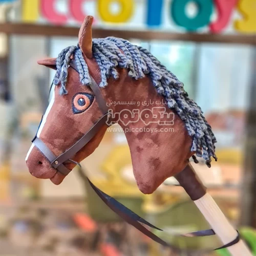 واکر کودک چوبی طرح اسب رنگ قهوه‌ای و یال طوسی